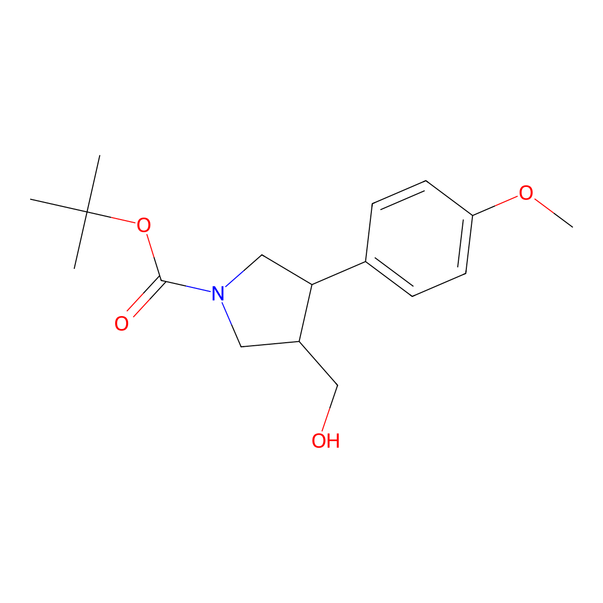 tert-butyl (3S,4R)-3-(hydroxymethyl)-4-(4-methoxyphenyl)pyrrolidine-1-carboxylate molecular structure, CAS 1186654-76-1