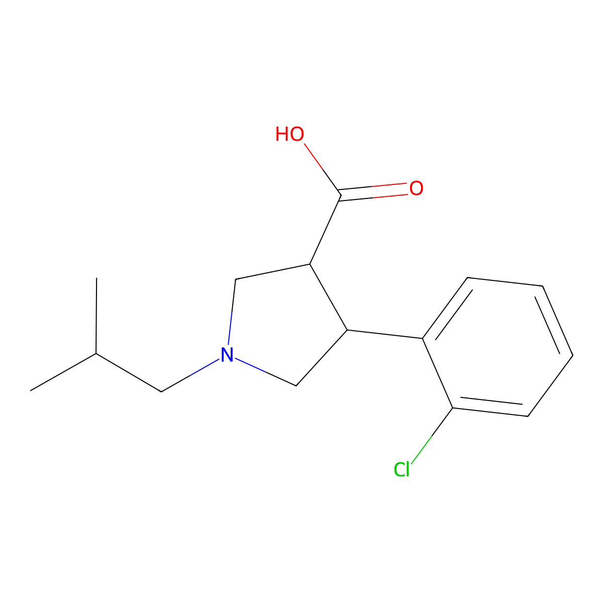 (3S,4R)-4-(2-chlorophenyl)-1-isobutylpyrrolidine-3-carboxylic acid molecular structure, CAS 1186655-04-8