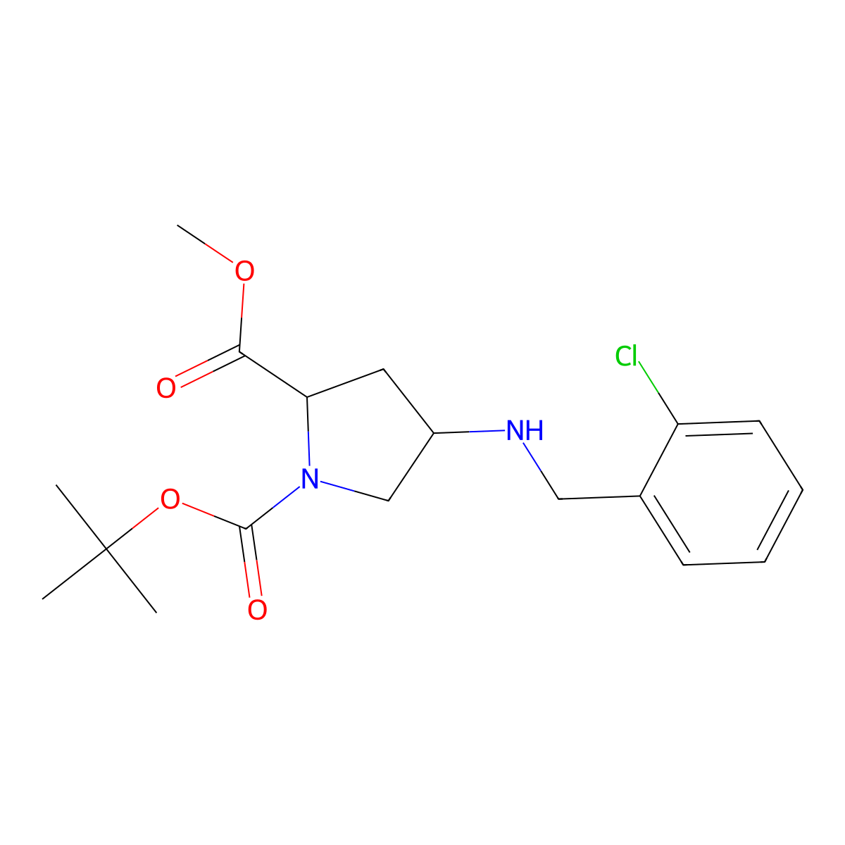 1-Tert-butyl 2-methyl (2S,4S)-4-[(2-chlorobenzyl)-amino]pyrrolidine-1,2-dicarboxylate molecular structure, CAS 1186662-56-5