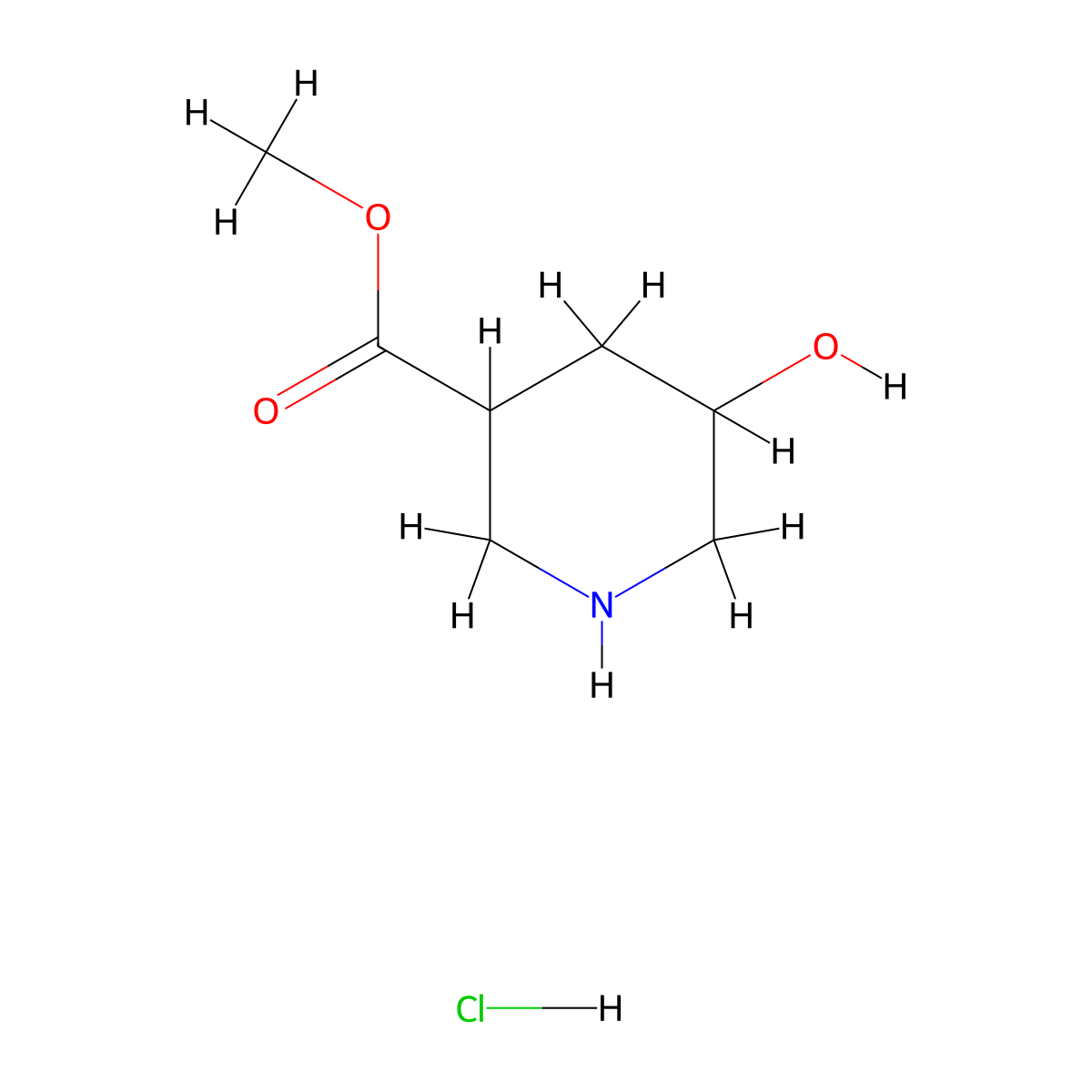 Methyl 5-hydroxypiperidine-3-carboxylate hydrochloride molecular structure, CAS 1186663-43-3