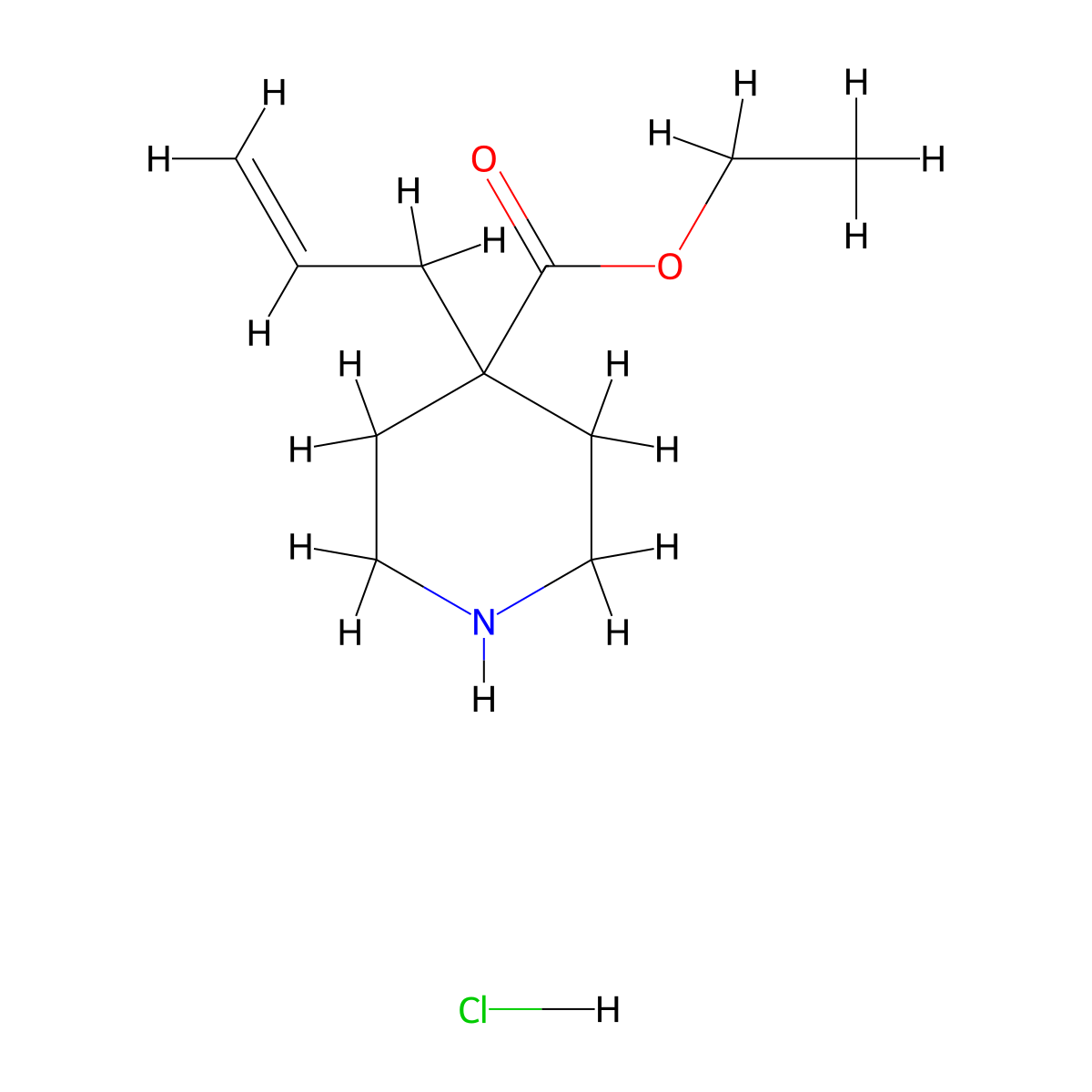 Ethyl 4-allyl-4-piperidinecarboxylate hydrochloride molecular structure, CAS 1186663-51-3
