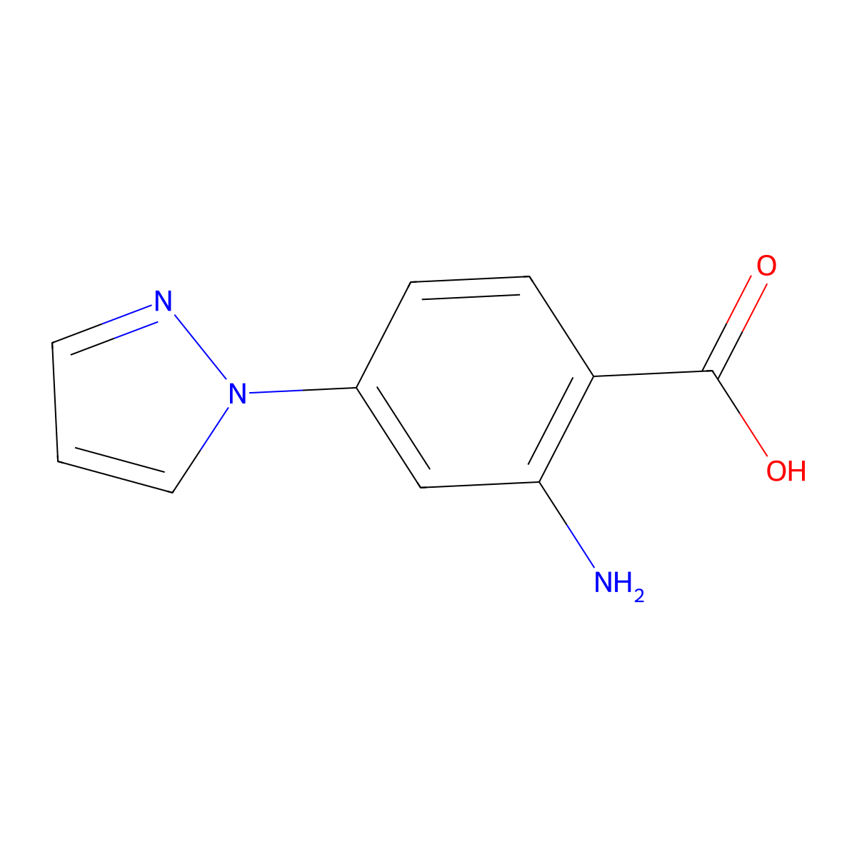 2-Amino-4-(1H-pyrazol-1-YL)benzoic acid molecular structure, CAS 1186663-55-7