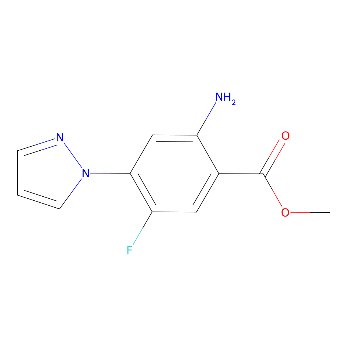 Methyl 2-amino-5-fluoro-4-(1H-pyrazol-1-YL)benzoate molecular structure, CAS 1186663-61-5