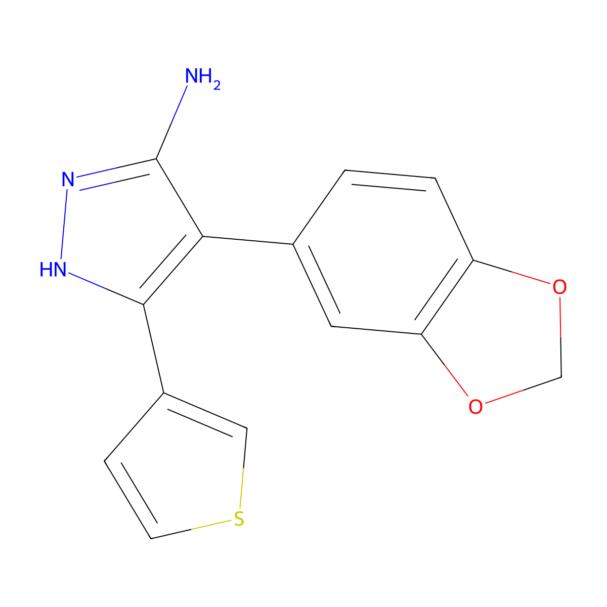 4-(2H-1,3-benzodioxol-5-yl)-3-(thiophen-3-yl)-1H-pyrazol-5-amine molecular structure, CAS 1186679-79-7