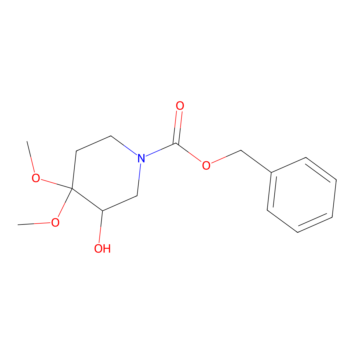 Benzyl 3-hydroxy-4,4-dimethoxypiperidine-1-carboxylate molecular structure, CAS 1186688-44-7