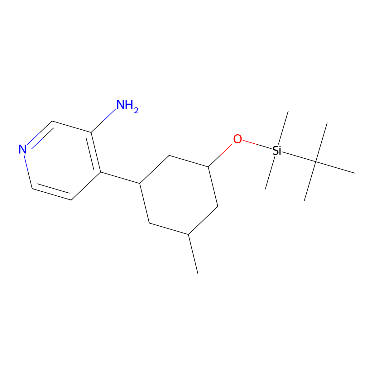 rel-4-[(1R,3S,5S)-3-[[(1,1-Dimethylethyl)dimethylsilyl]oxy]-5-methylcyclohexyl]-3-pyridinamine molecular structure, CAS 1187055-98-6