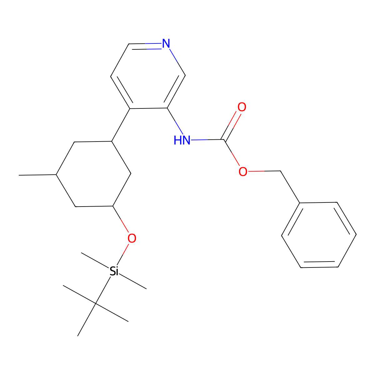 Rel-benzyl (4-((1r,3s,5s)-3-((tert-butyldimethylsilyl)oxy)-5-methylcyclohexyl)pyridin-3-yl)carbamate molecular structure, CAS 1187055-99-7