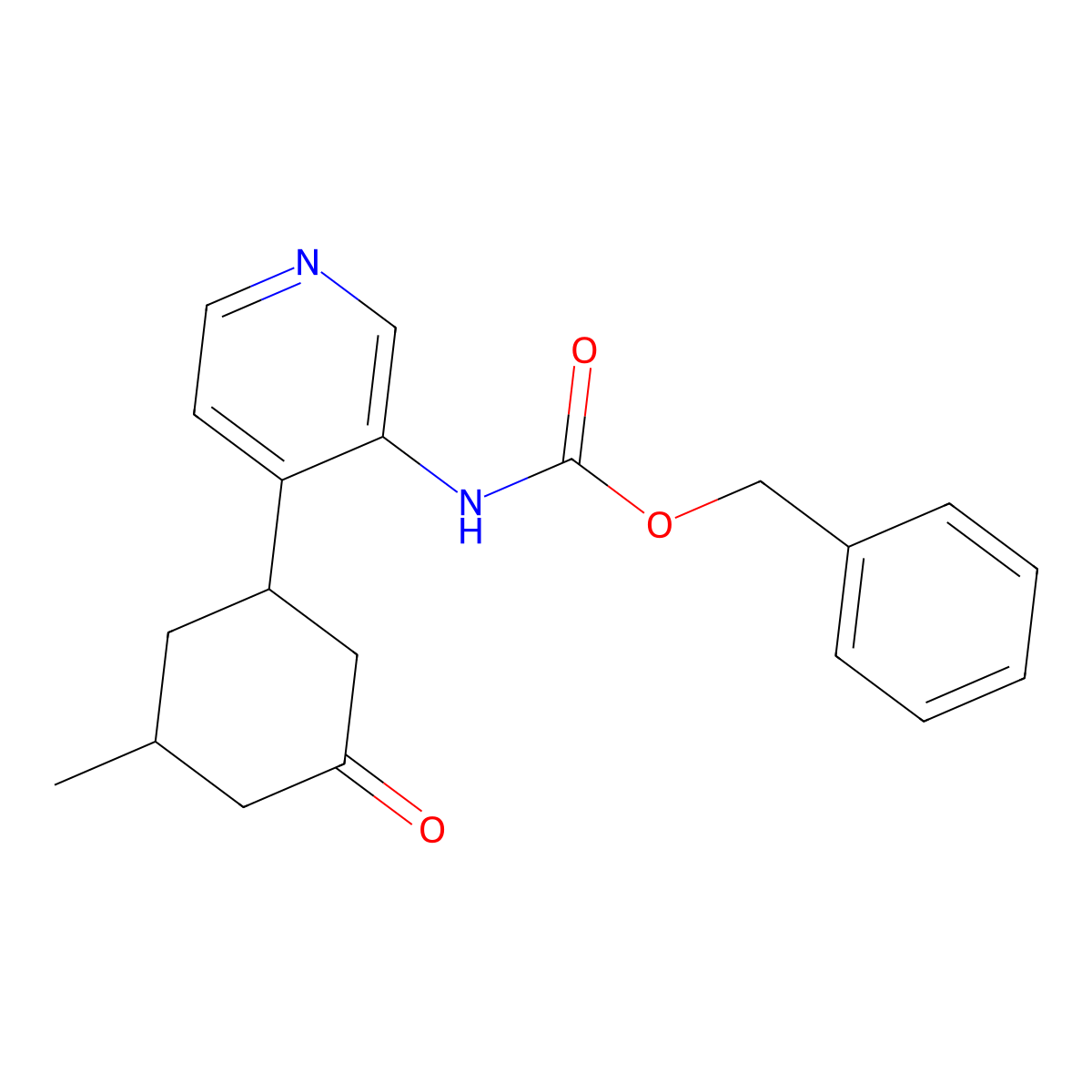 racemic-benzyl (4-((1R,3S)-3-methyl-5-oxocyclohexyl)pyridin-3-yl)carbamate molecular structure, CAS 1187056-01-4