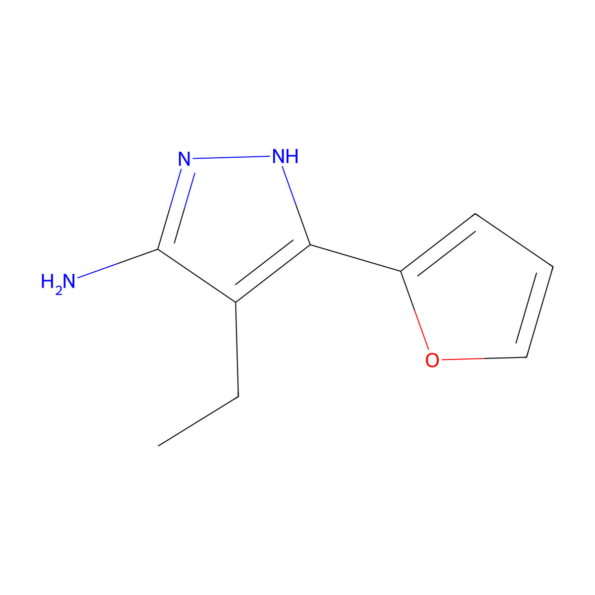 4-Ethyl-3-(furan-2-YL)-1H-pyrazol-5-amine molecular structure, CAS 1187057-44-8