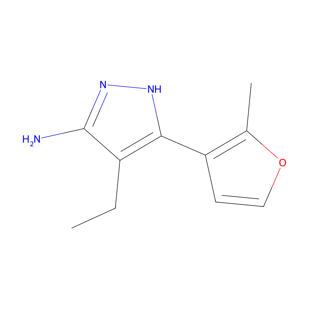 4-Ethyl-3-(2-methylfuran-3-YL)-1H-pyrazol-5-amine molecular structure, CAS 1187057-56-2