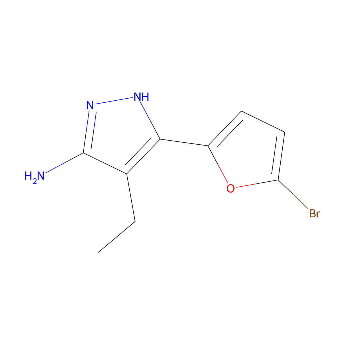 3-(5-Bromofuran-2-YL)-4-ethyl-1H-pyrazol-5-amine molecular structure, CAS 1187057-59-5
