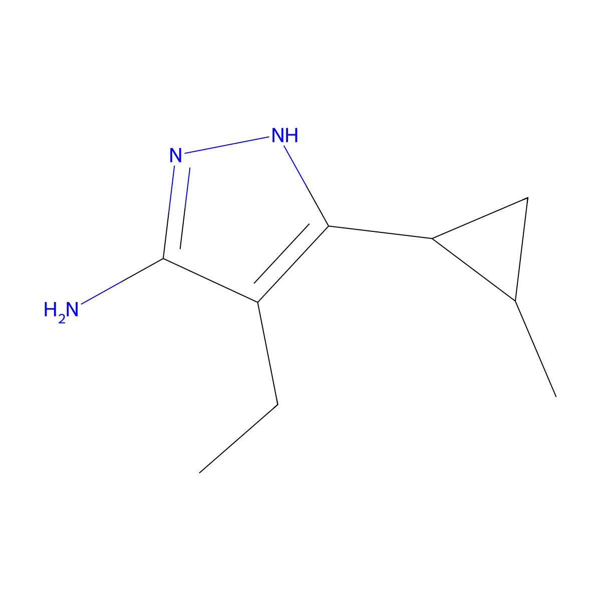 4-Ethyl-3-(2-methylcyclopropyl)-1H-pyrazol-5-amine molecular structure, CAS 1187057-70-0