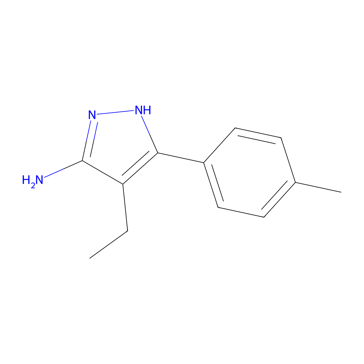 4-Ethyl-3-(4-methylphenyl)-1H-pyrazol-5-amine molecular structure, CAS 1187057-78-8
