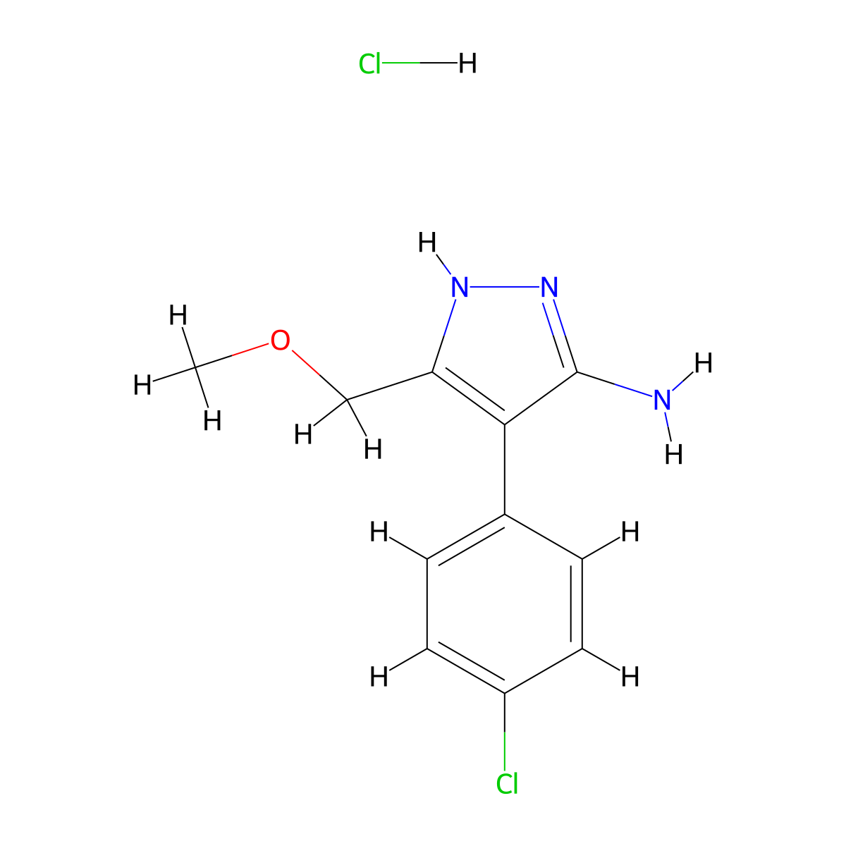 4-(4-chlorophenyl)-3-(methoxymethyl)-1H-pyrazol-5-amine hydrochloride molecular structure, CAS 1187058-36-1
