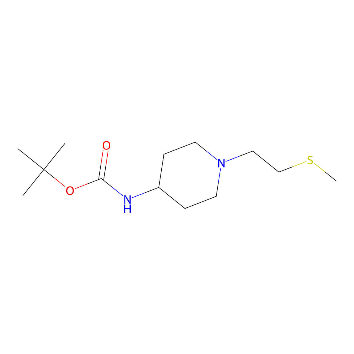 Tert-butyl {1-[2-(methylsulfanyl)ethyl]piperidin-4-yl}carbamate molecular structure, CAS 1187159-98-3