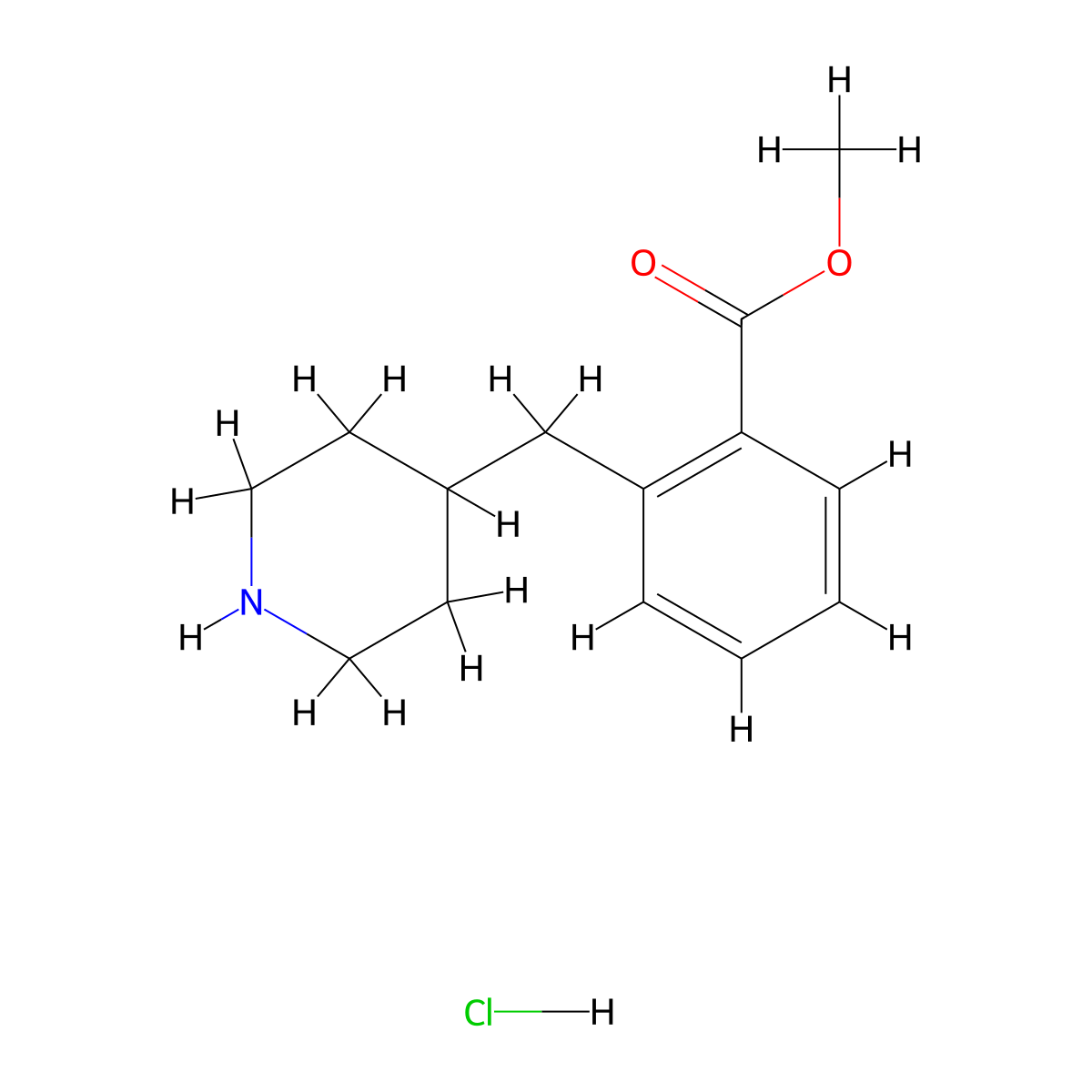 Methyl 2-[(piperidin-4-yl)methyl]benzoate hydrochloride molecular structure, CAS 1187172-14-0