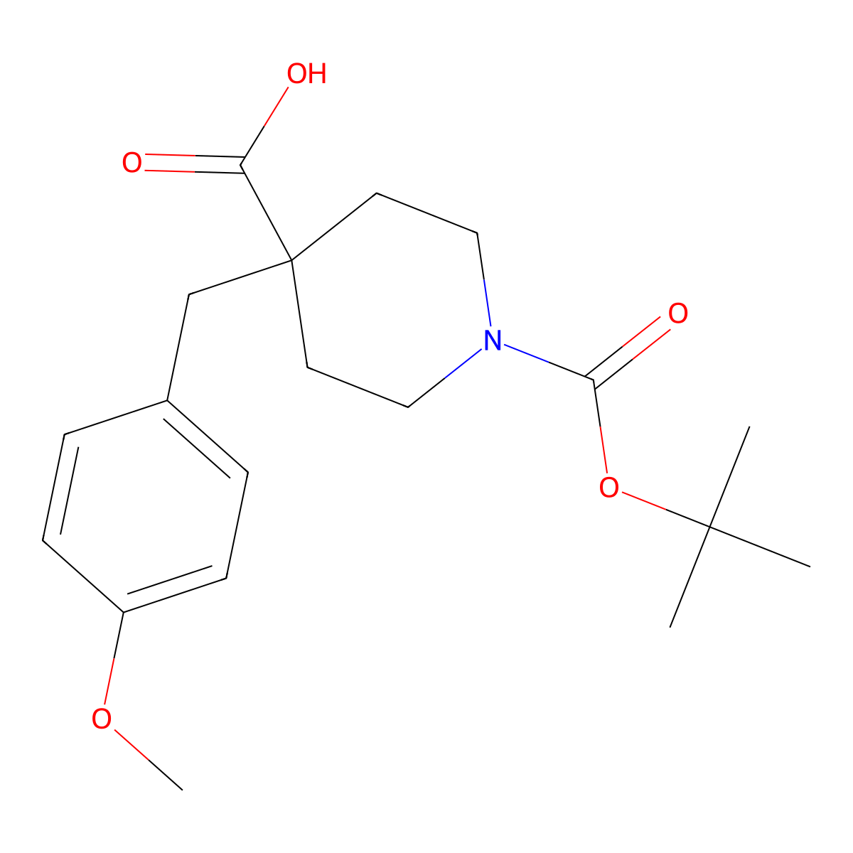 1-(tert-Butoxycarbonyl)-4-(4-methoxybenzyl)piperidine-4-carboxylic acid molecular structure, CAS 1187172-32-2