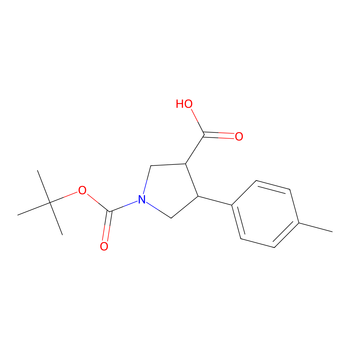 trans-1-Boc-4-(4-methylphenyl)-pyrrolidine-3-carboxylic acid molecular structure, CAS 1187173-29-0