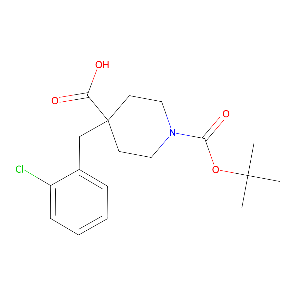 1-(tert-Butoxycarbonyl)-4-(2-chlorobenzyl)piperidine-4-carboxylic acid molecular structure, CAS 1187173-46-1