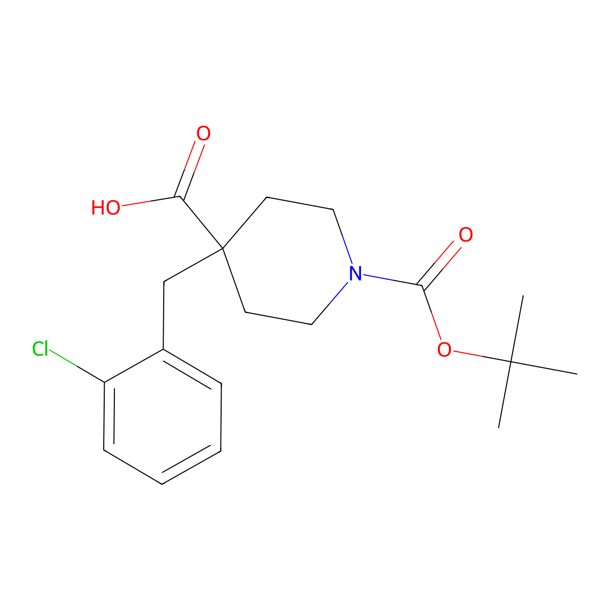 1-(tert-Butoxycarbonyl)-4-(2-chlorobenzyl)piperidine-4-carboxylic acid molecular structure, CAS 1187173-46-1