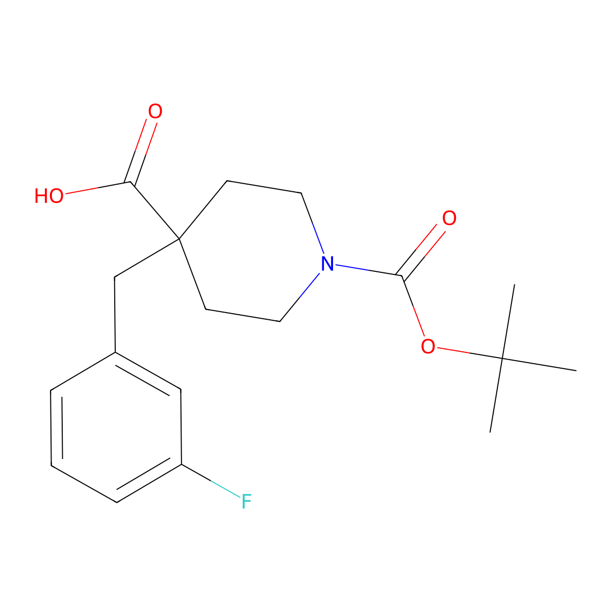 1-(tert-Butoxycarbonyl)-4-(3-fluorobenzyl)piperidine-4-carboxylic acid molecular structure, CAS 1187173-55-2