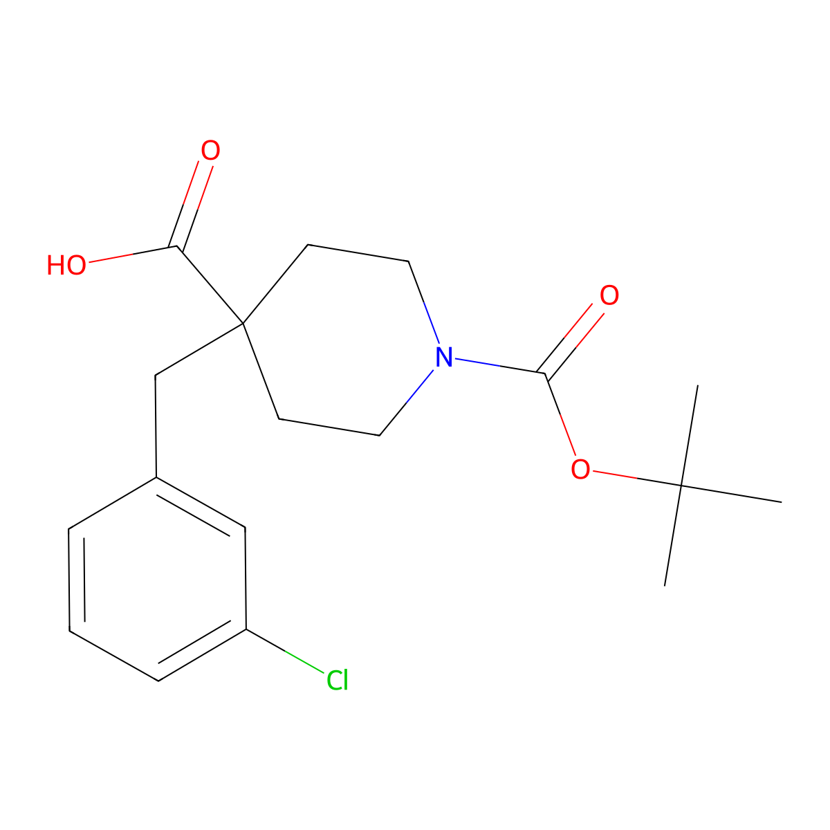 1-(tert-Butoxycarbonyl)-4-(3-chlorobenzyl)piperidine-4-carboxylic acid molecular structure, CAS 1187174-08-8