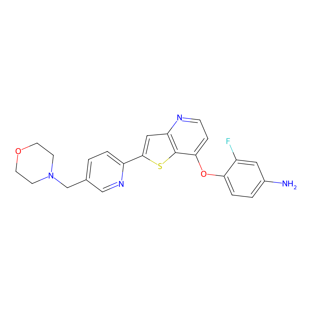 3-Fluoro-4-((2-(5-(morpholinomethyl)pyridin-2-yl)thieno[3,2-b]pyridin-7-yl)oxy)aniline molecular structure, CAS 1187214-13-6