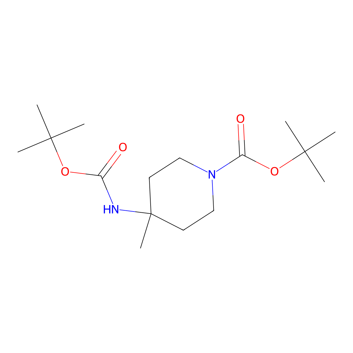 tert-Butyl 4-((tert-butoxycarbonyl)amino)-4-methylpiperidine-1-carboxylate molecular structure, CAS 1187322-34-4