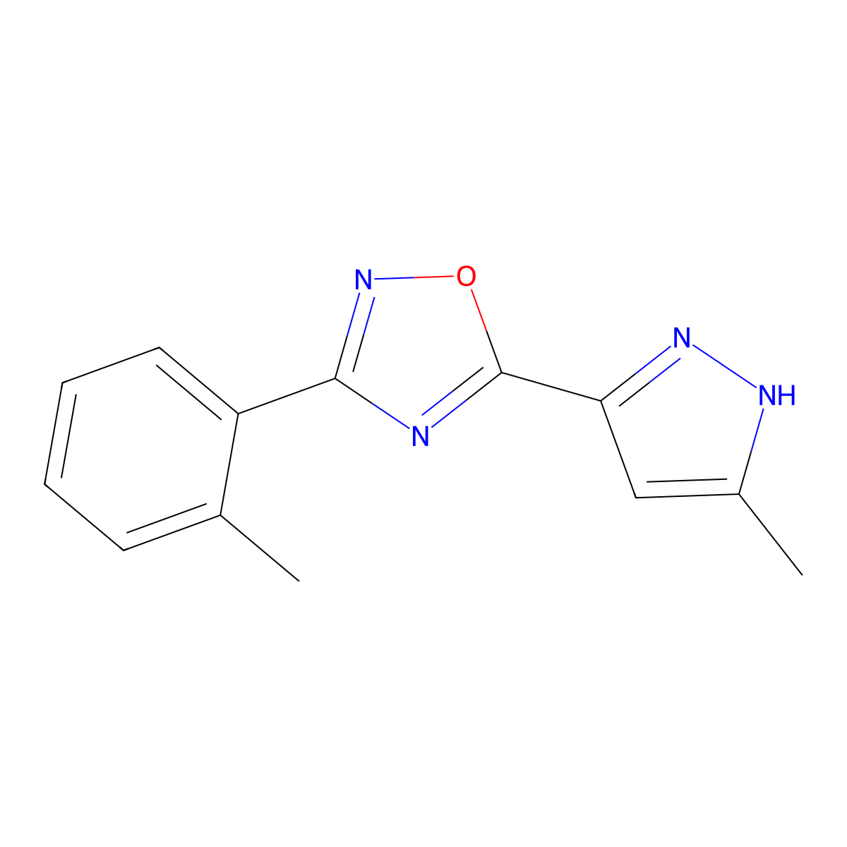 5-(3-methyl-1H-pyrazol-5-yl)-3-(o-tolyl)-1,2,4-oxadiazole molecular structure, CAS 1187345-87-4