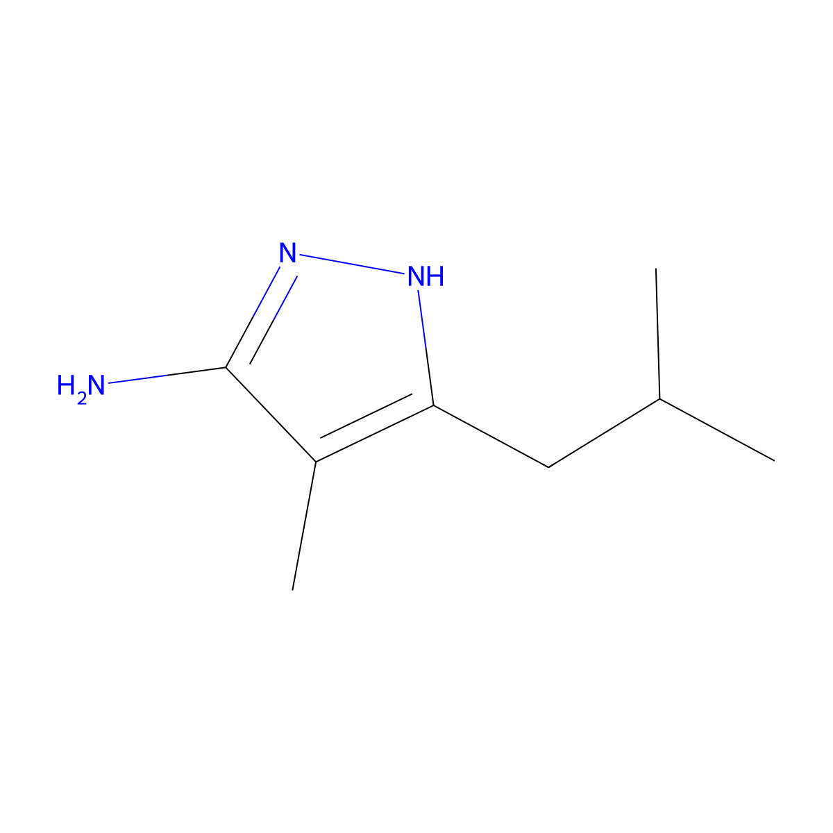 4-Methyl-3-(2-methylpropyl)-1H-pyrazol-5-amine molecular structure, CAS 1187348-88-4