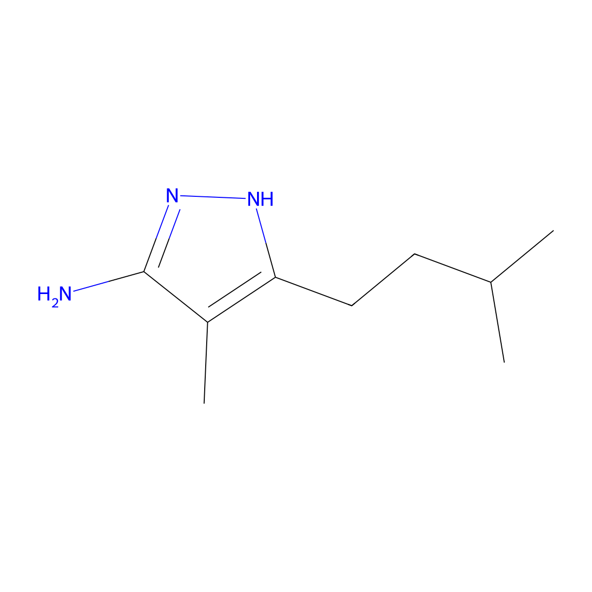 4-Methyl-3-(3-methylbutyl)-1H-pyrazol-5-amine molecular structure, CAS 1187348-89-5