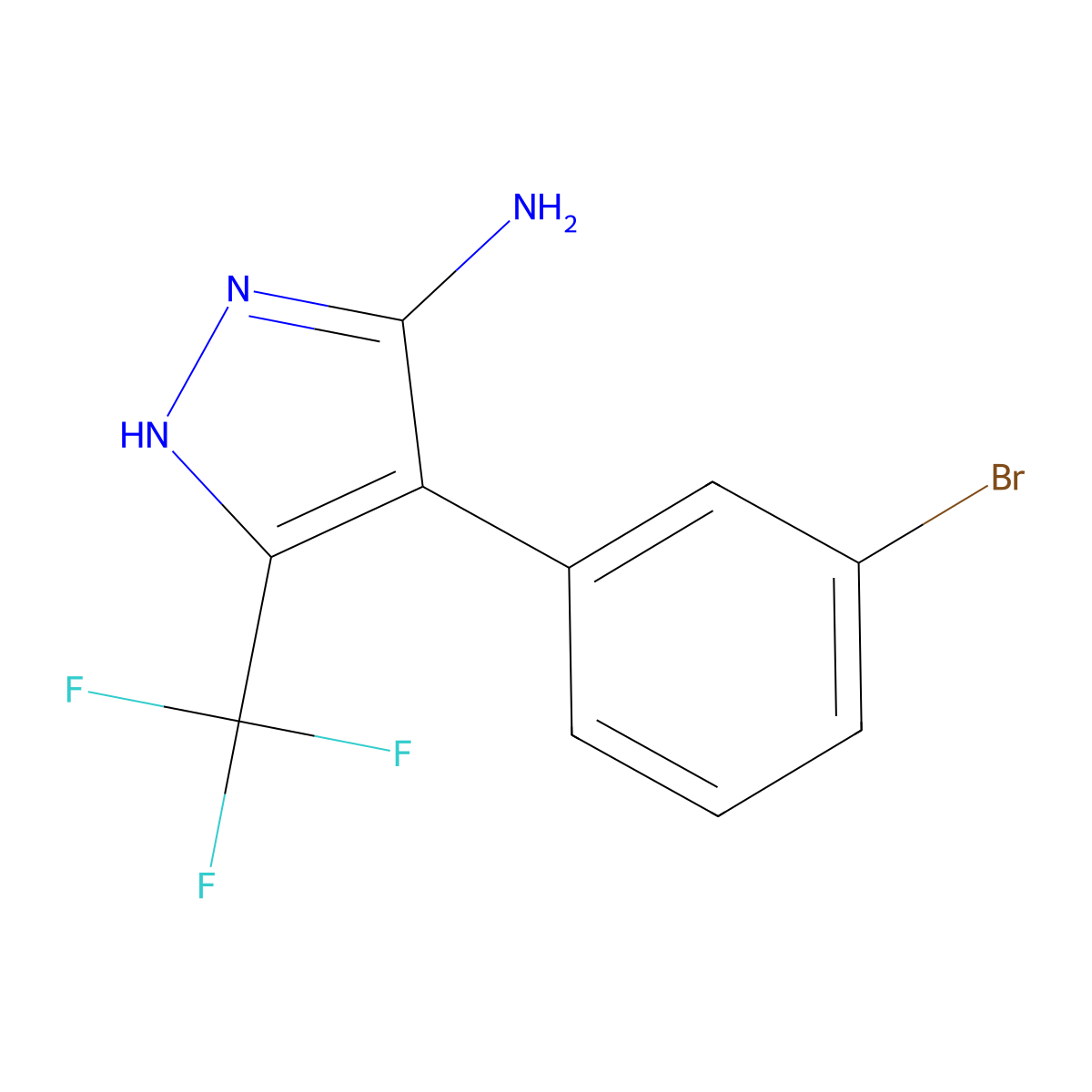 4-(3-Bromophenyl)-3-(trifluoromethyl)-1H-pyrazol-5-amine molecular structure, CAS 1187360-01-5