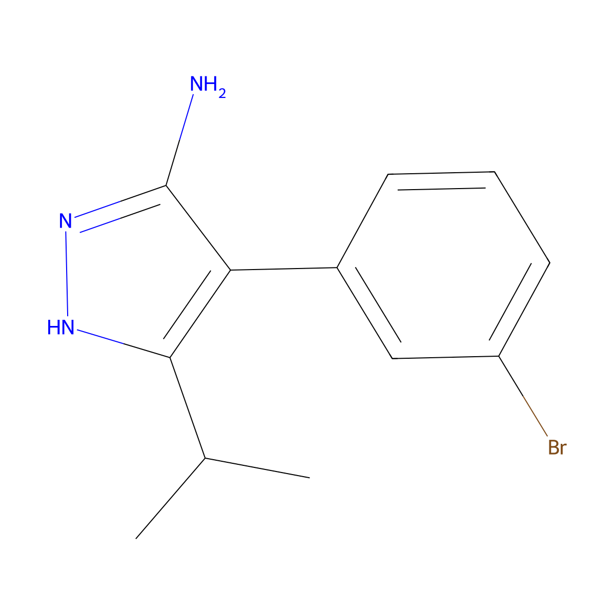 4-(3-bromophenyl)-3-(propan-2-yl)-1H-pyrazol-5-amine molecular structure, CAS 1187360-11-7