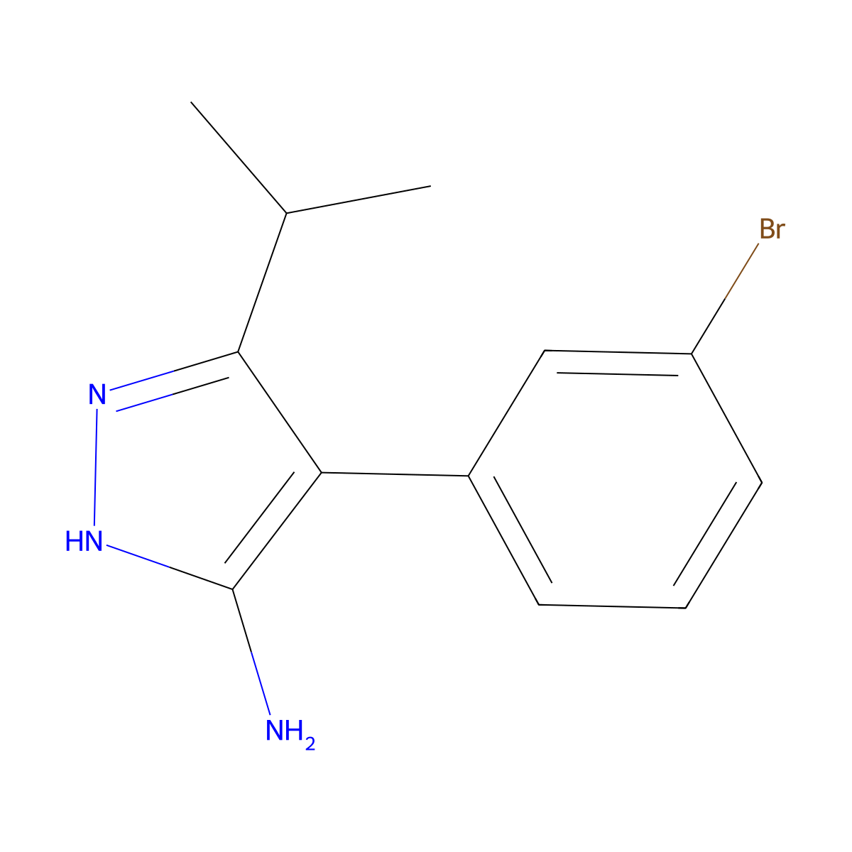 4-(3-bromophenyl)-3-(propan-2-yl)-1H-pyrazol-5-amine molecular structure, CAS 1187360-11-7