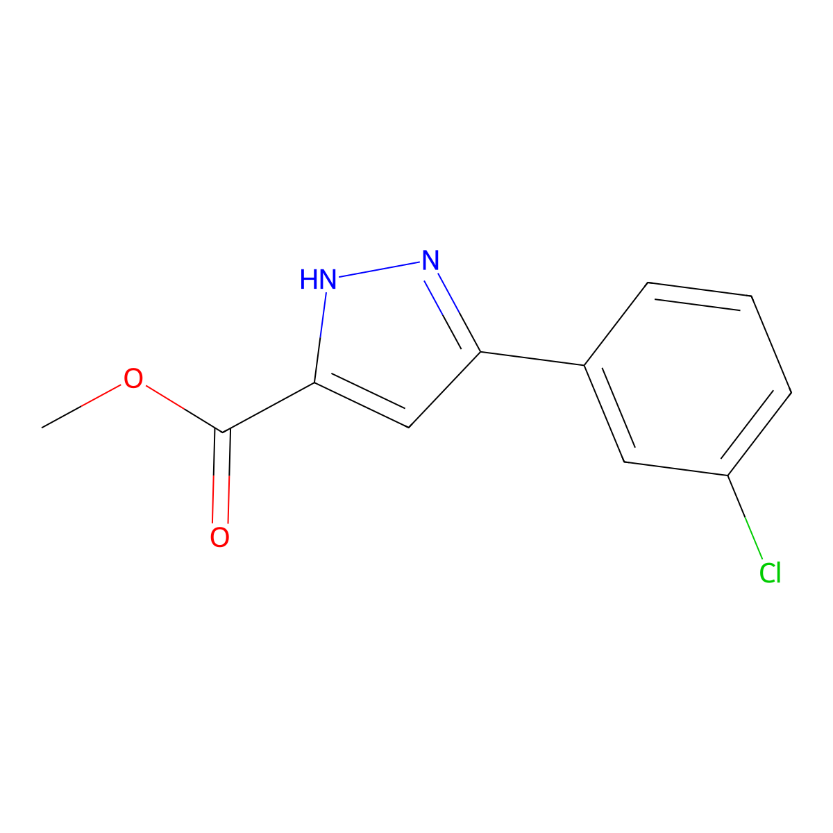 methyl 3-(3-chlorophenyl)-1H-pyrazole-5-carboxylate molecular structure, CAS 1187360-62-8