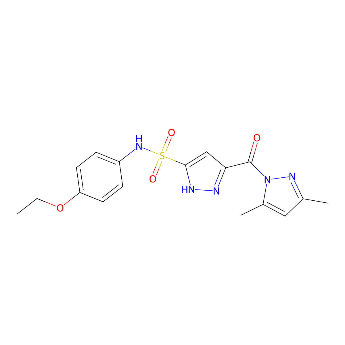 3-(3,5-dimethyl-1H-pyrazole-1-carbonyl)-N-(4-ethoxyphenyl)-1H-pyrazole-5-sulfonamide molecular structure, CAS 1187360-71-9