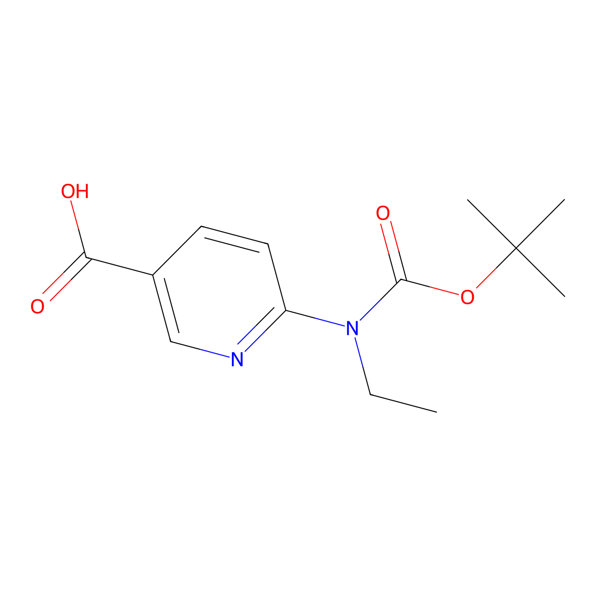 6-(((Tert-butoxy)carbonyl)(ethyl)amino)pyridine-3-carboxylic acid molecular structure, CAS 1187368-46-2
