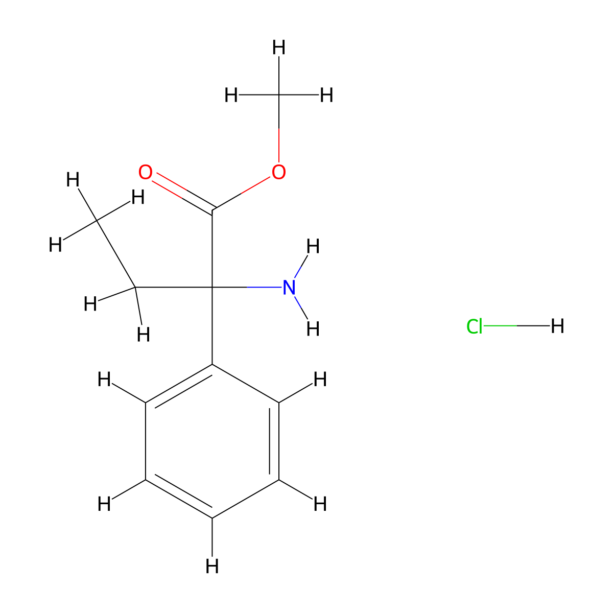 Methyl 2-amino-2-phenylbutanoate hydrochloride molecular structure, CAS 118737-02-3