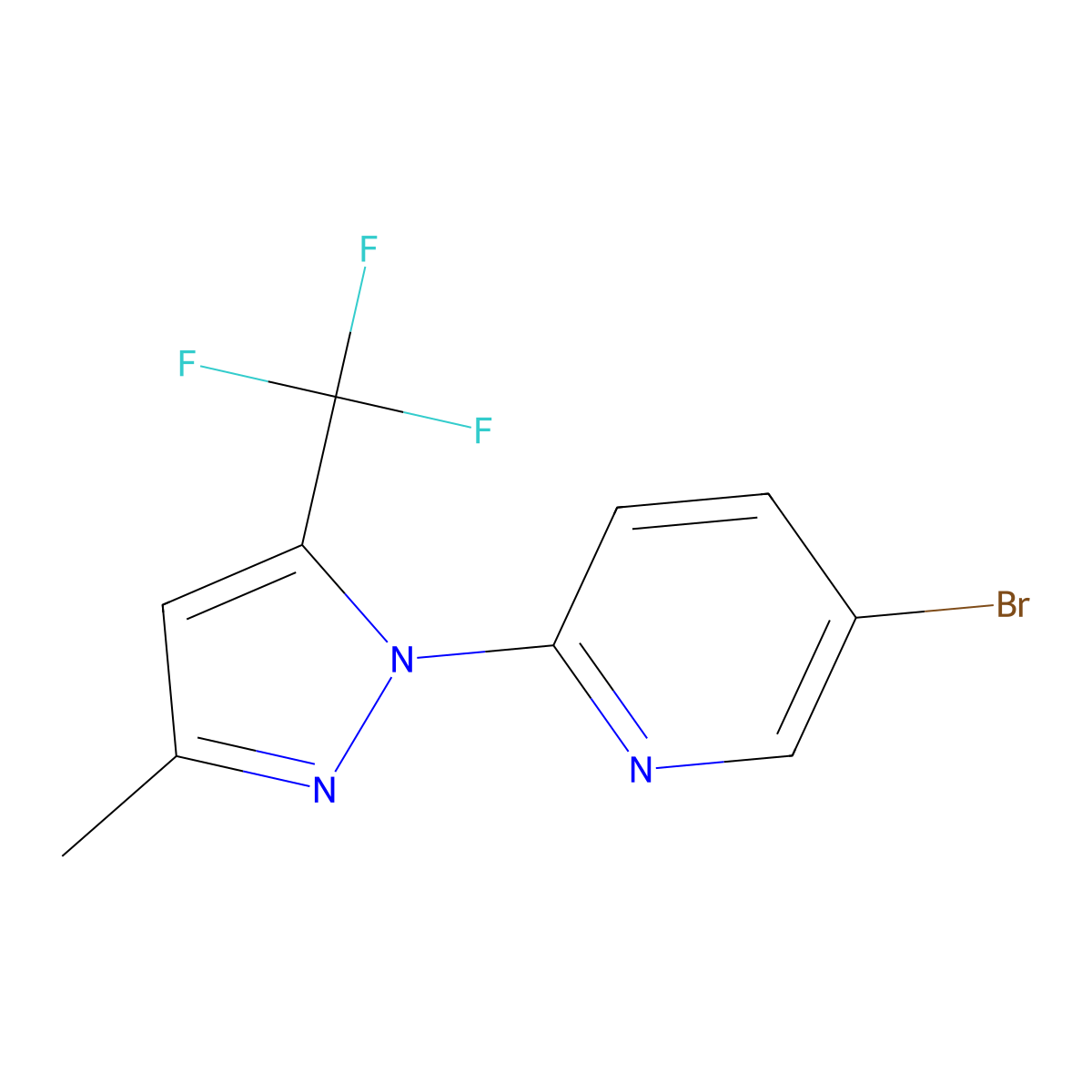 5-Bromo-2-(3-methyl-5-(trifluoromethyl)-1H-pyrazol-1-yl)pyridine molecular structure, CAS 1187385-59-6