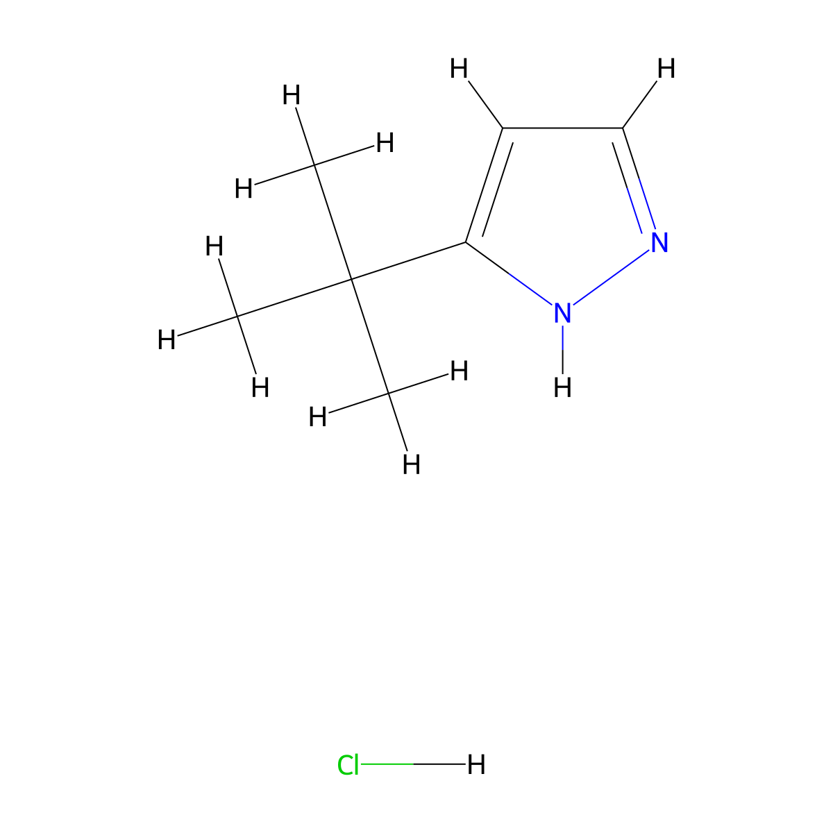 3-tert-butyl-1H-pyrazole hydrochloride molecular structure, CAS 1187385-62-1