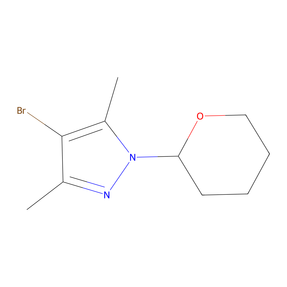 4-Bromo-3,5-dimethyl-1-(tetrahydro-2H-pyran-2-YL)-1H-pyrazole molecular structure, CAS 1187385-69-8