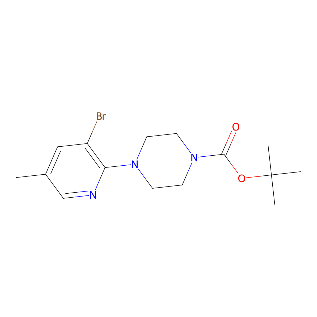 tert-Butyl 4-(3-bromo-5-methylpyridin-2-yl)piperazine-1-carboxylate molecular structure, CAS 1187386-02-2