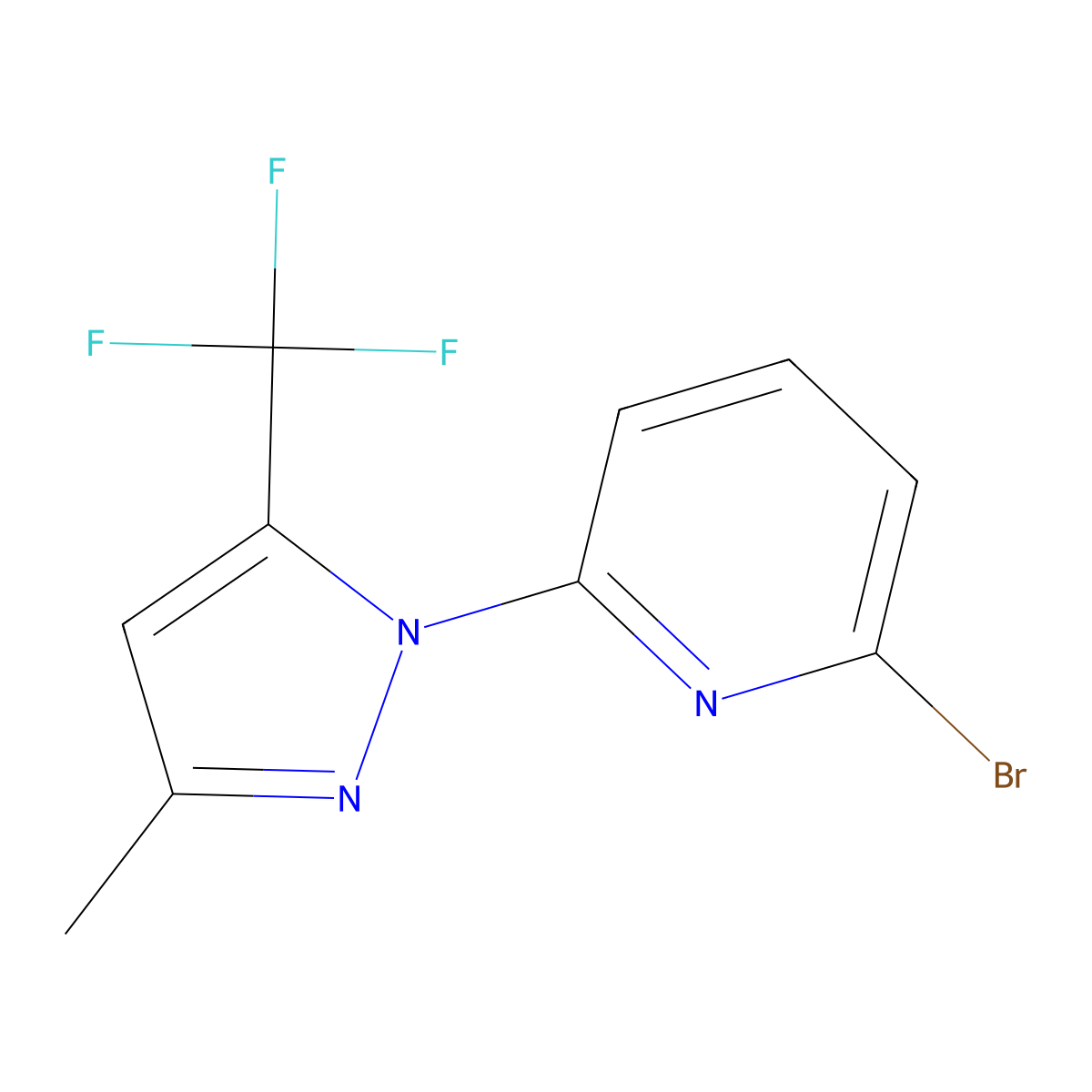 2-Bromo-6-(3-methyl-5-(trifluoromethyl)-1H-pyrazol-1-yl)pyridine molecular structure, CAS 1187386-44-2