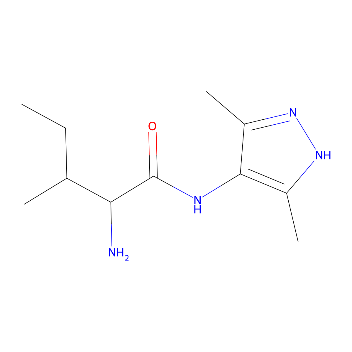 2-amino-N-(3,5-dimethyl-1H-pyrazol-4-yl)-3-methylpentanamide molecular structure, CAS 1187446-11-2