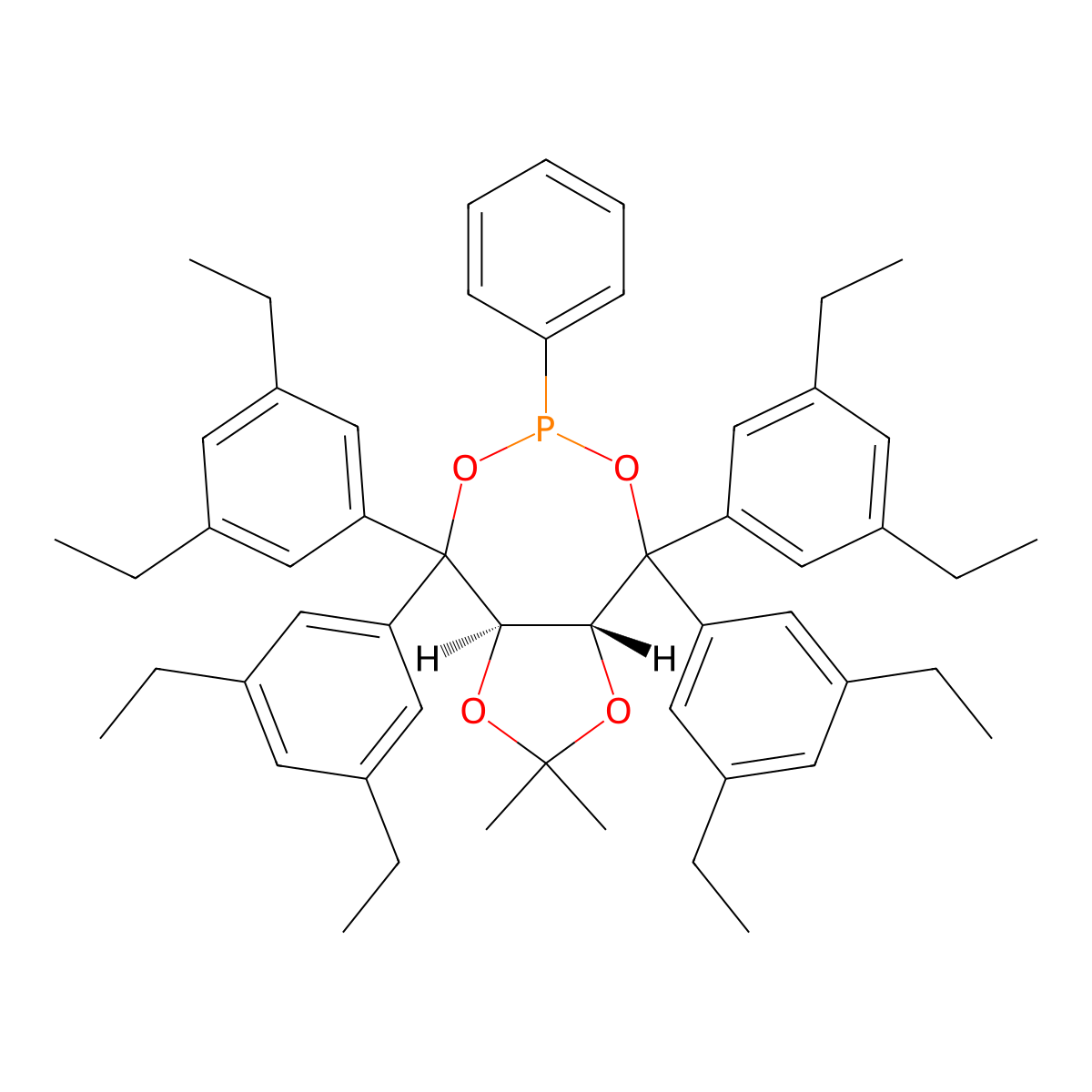 (3aR,8aR)-4,4,8,8-Tetrakis(3,5-diethylphenyl)-2,2-dimethyl-6-phenyltetrahydro-[1,3]dioxolo[4,5-e][1,3,2]dioxaphosphepine molecular structure, CAS 1187446-93-0