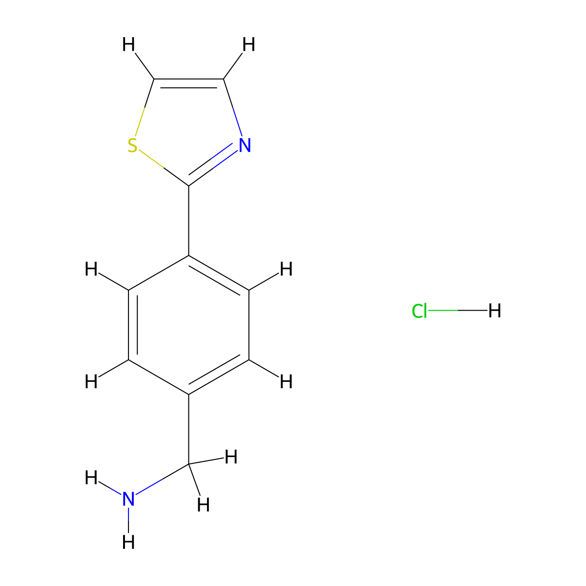 (4-(Thiazol-2-yl)phenyl)methanamine hydrochloride molecular structure, CAS 1187451-28-0