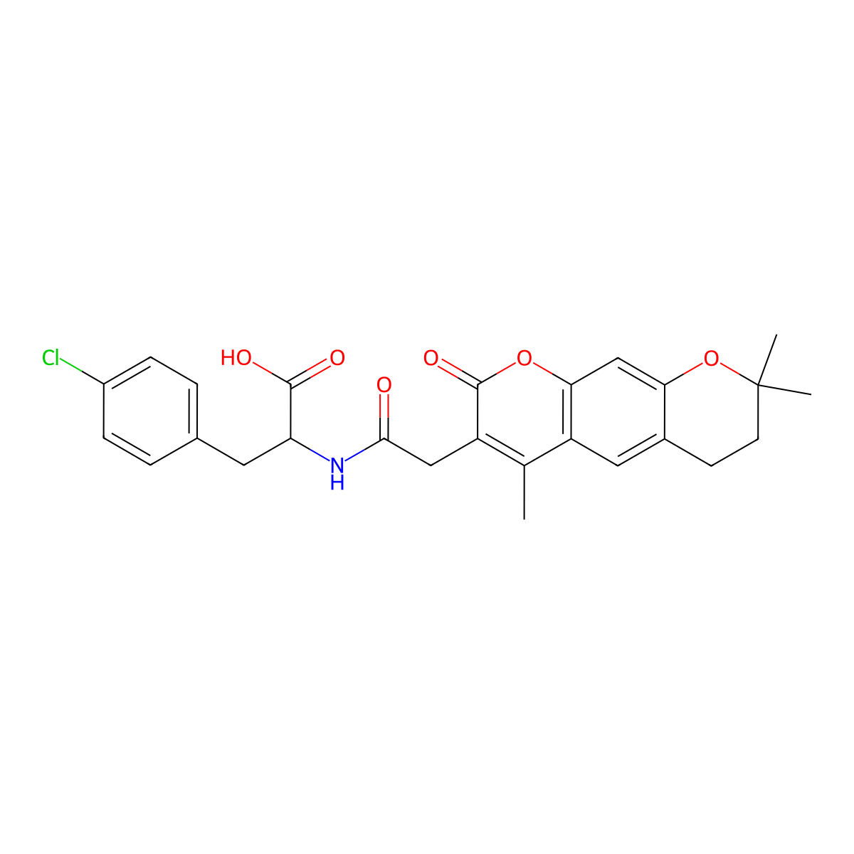 4-chloro-N-[(4,8,8-trimethyl-2-oxo-7,8-dihydro-2H,6H-pyrano[3,2-g]chromen-3-yl)acetyl]phenylalanine molecular structure, CAS 1187461-95-5