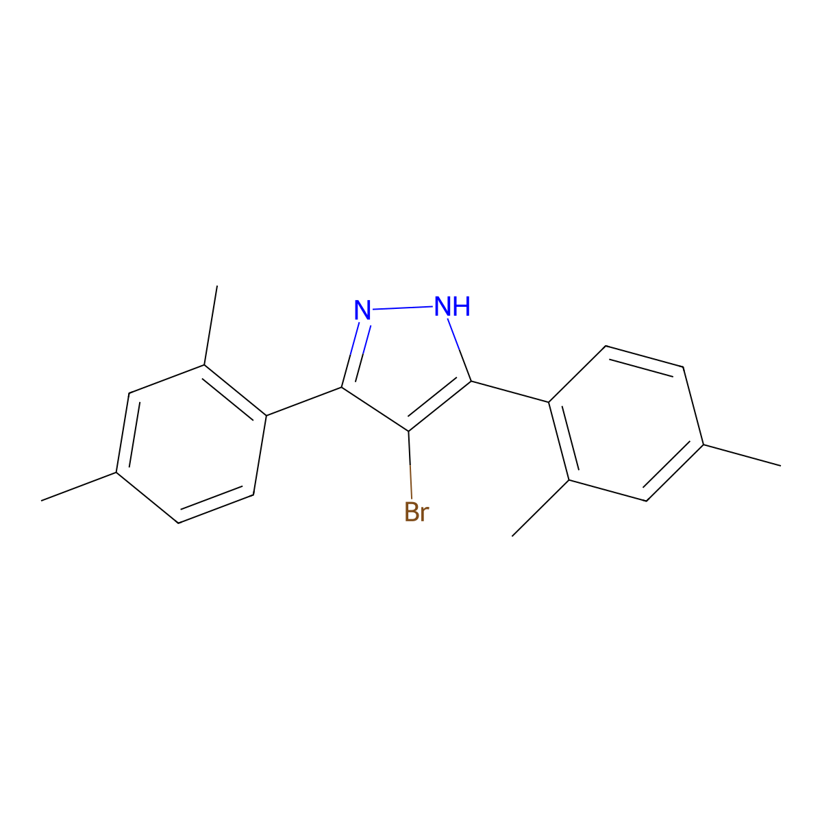 4-bromo-3,5-bis(2,4-dimethylphenyl)-1H-pyrazole molecular structure, CAS 1187556-95-1