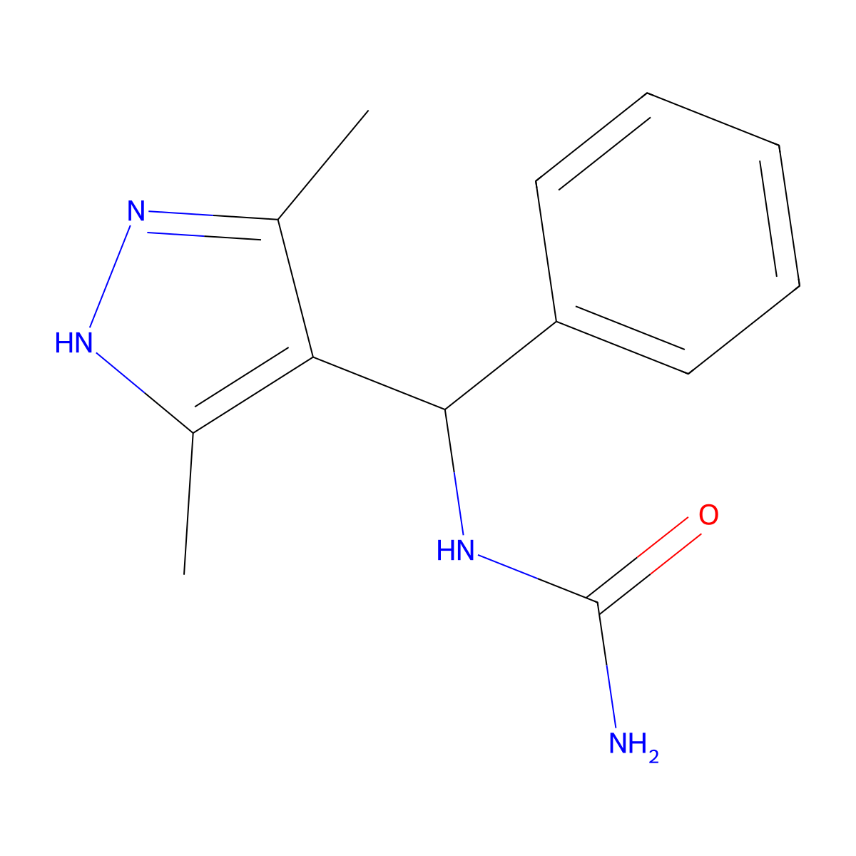[(3,5-Dimethyl-1H-pyrazol-4-yl)(phenyl)methyl]urea molecular structure, CAS 1187557-14-7
