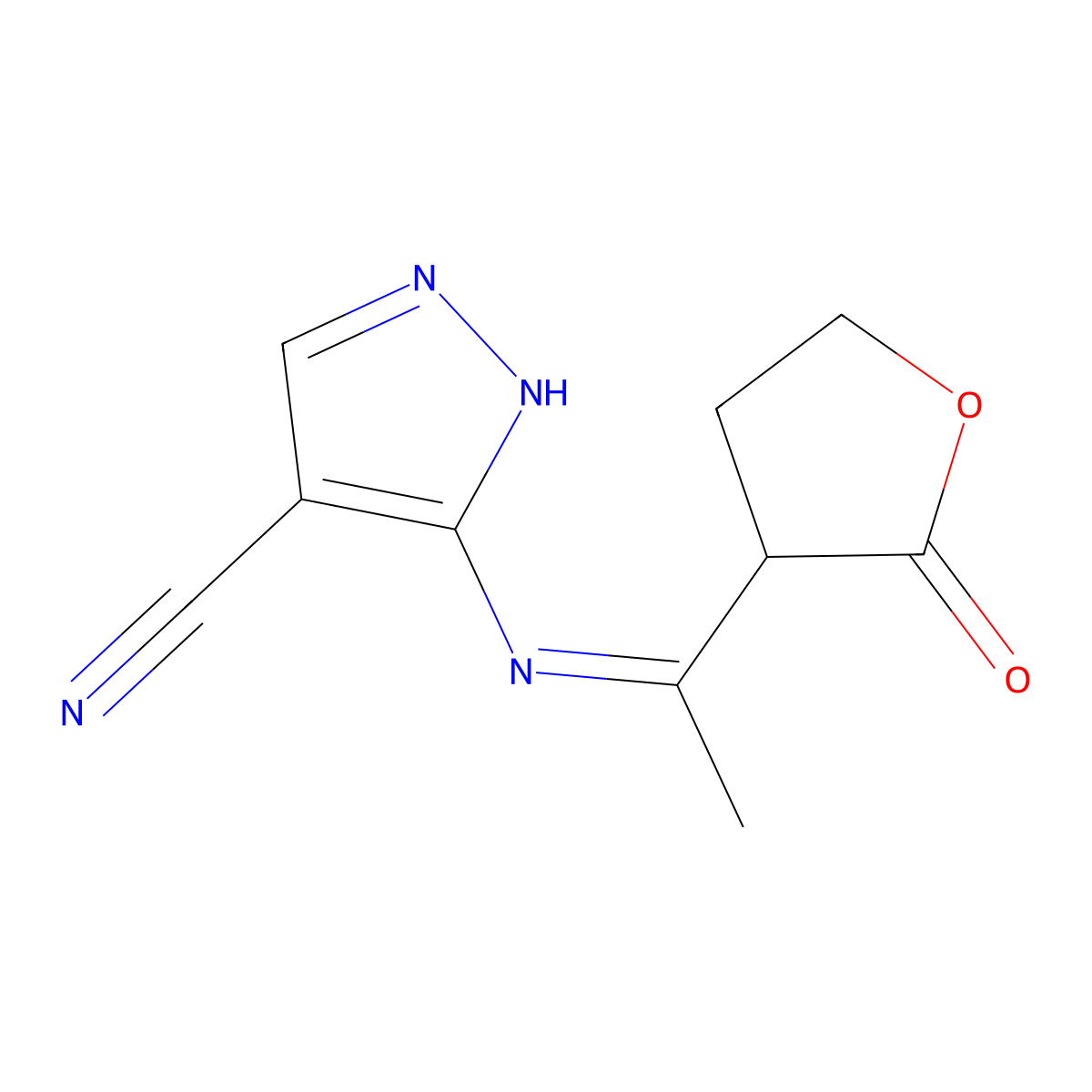 5-{[(E)-1-(2-oxotetrahydro-3-furanyl)ethylidene]amino}-1H-pyrazole-4-carbonitrile molecular structure, CAS 1187560-14-0